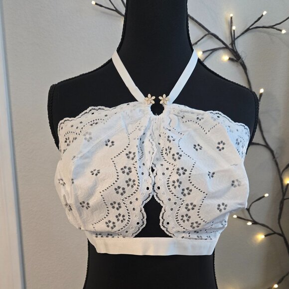 BNWT Savage X Fenty Curvy Broderie Lace Halter Bralette Angel White 3X - Picture 2 of 4